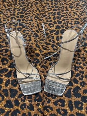 Silver Strappy High-Heel Sandals